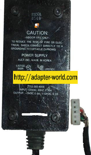 AULT INC 7712-305-409E AC ADAPTER 5VDC 0.6A 12V 0.2A 5Pin POWER